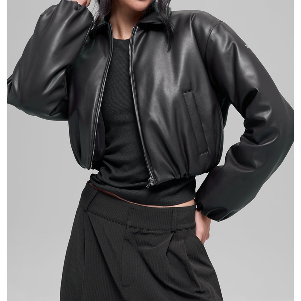 ALO Faux Leather Cropped Premier Bomber